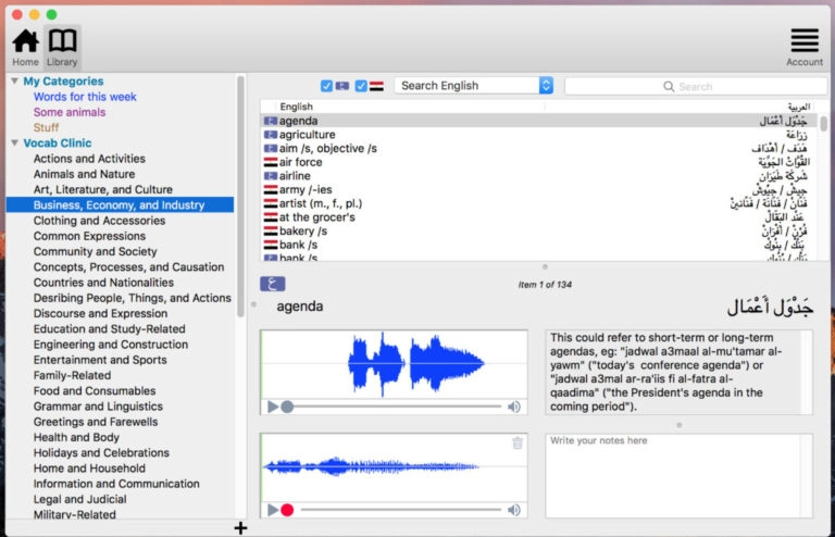Arabic Vocab Clinic interface